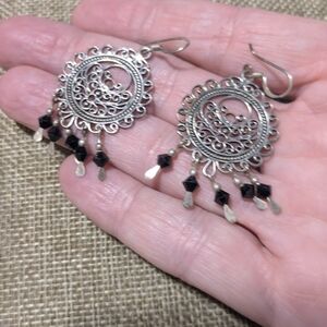 Elegant Silver and Black Dangle Earrings